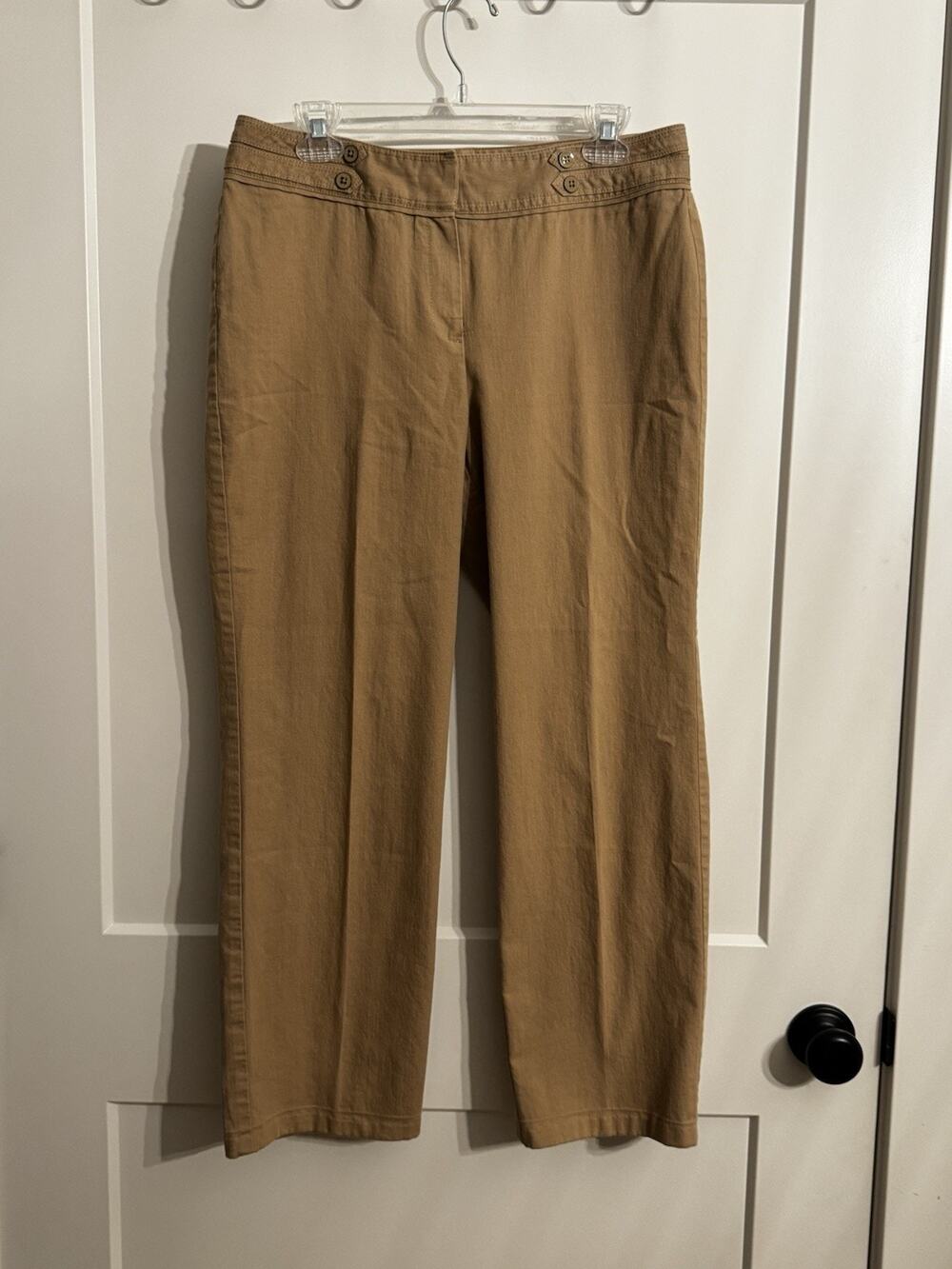 Larry Levine Stretch Crop Wide Leg Sz 12 Beige Flat Front Work Beach Vacation